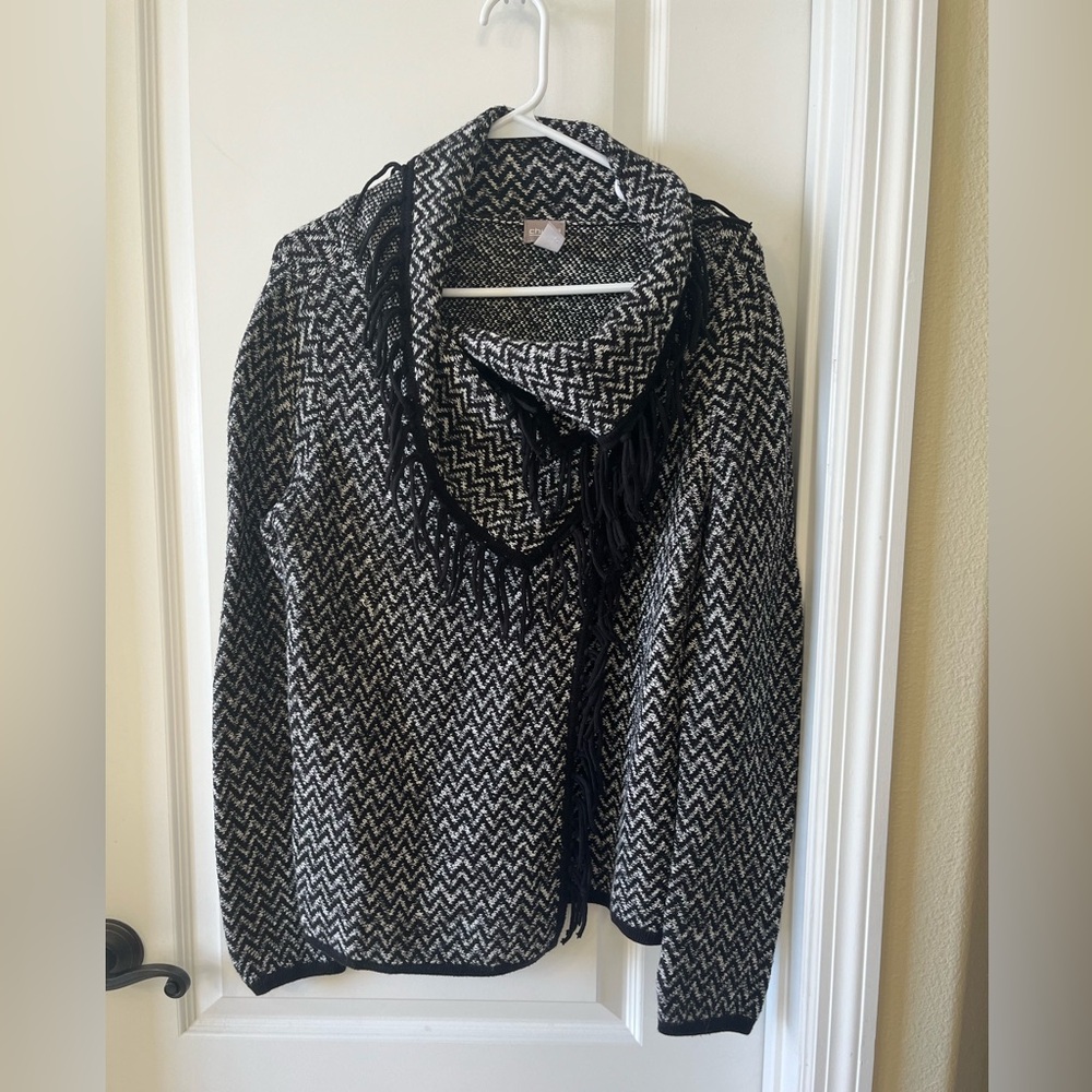 Chico's Black and White Chevron Cowl Neck Cotton Blend Cardigan Sz Small/4